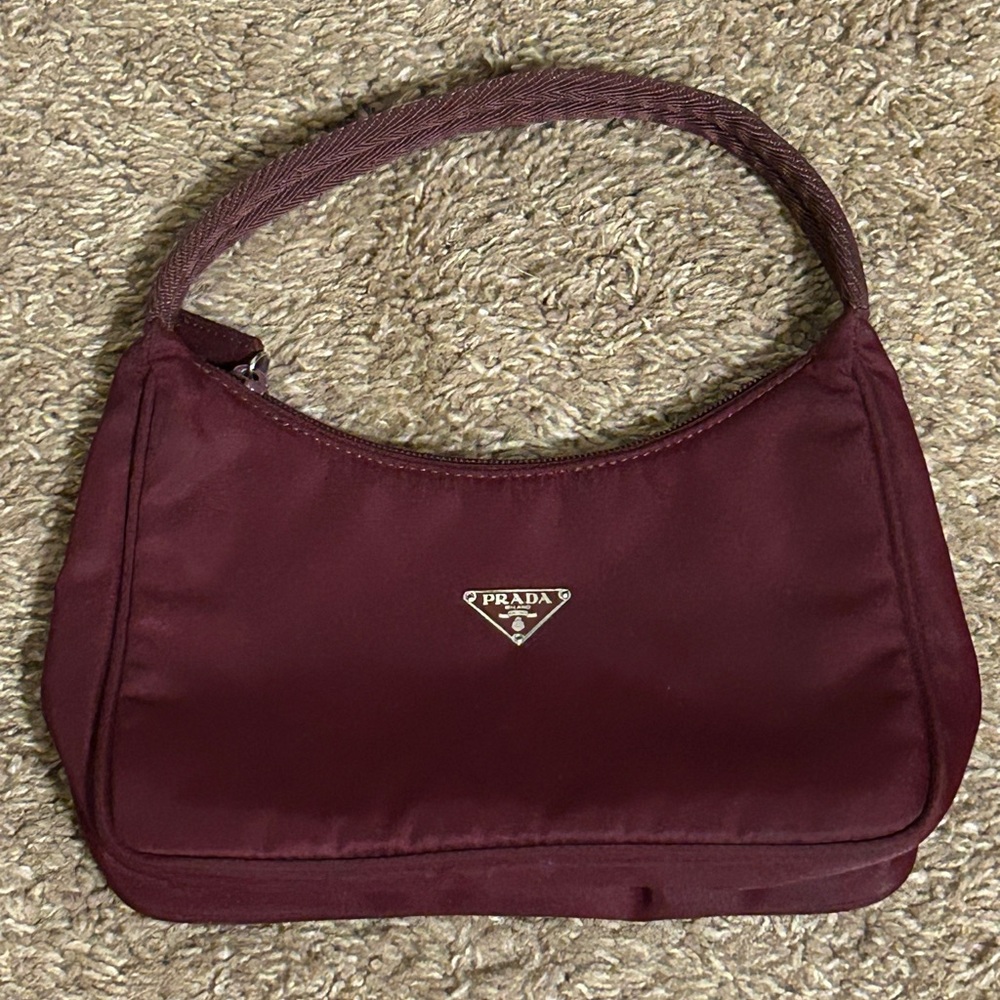 Authentic Prada Mini Nylon Pre-owned bag. Maroon.